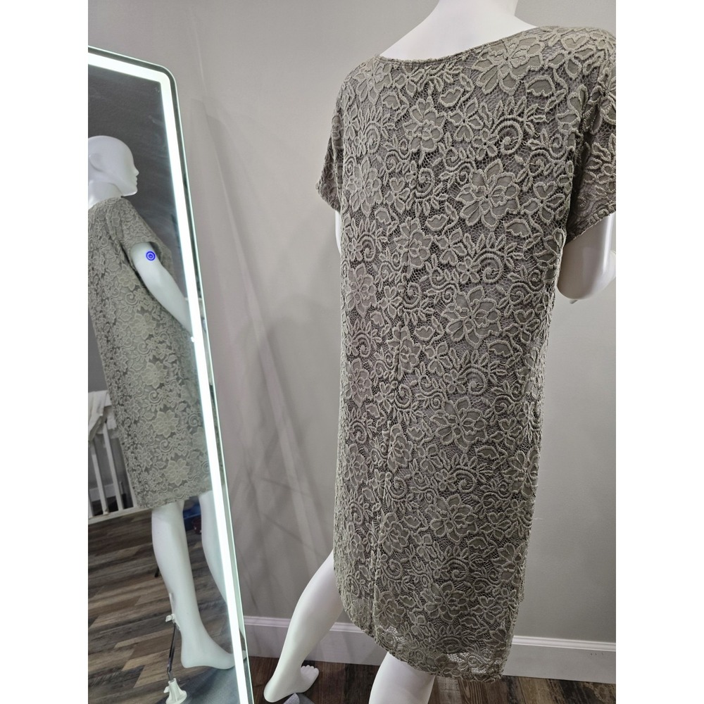 Tiana B Women's XL Taupe Lace Sheath Dress Floral Overlay Cap Sleeve Scoop Neck - Picture 3 of 7